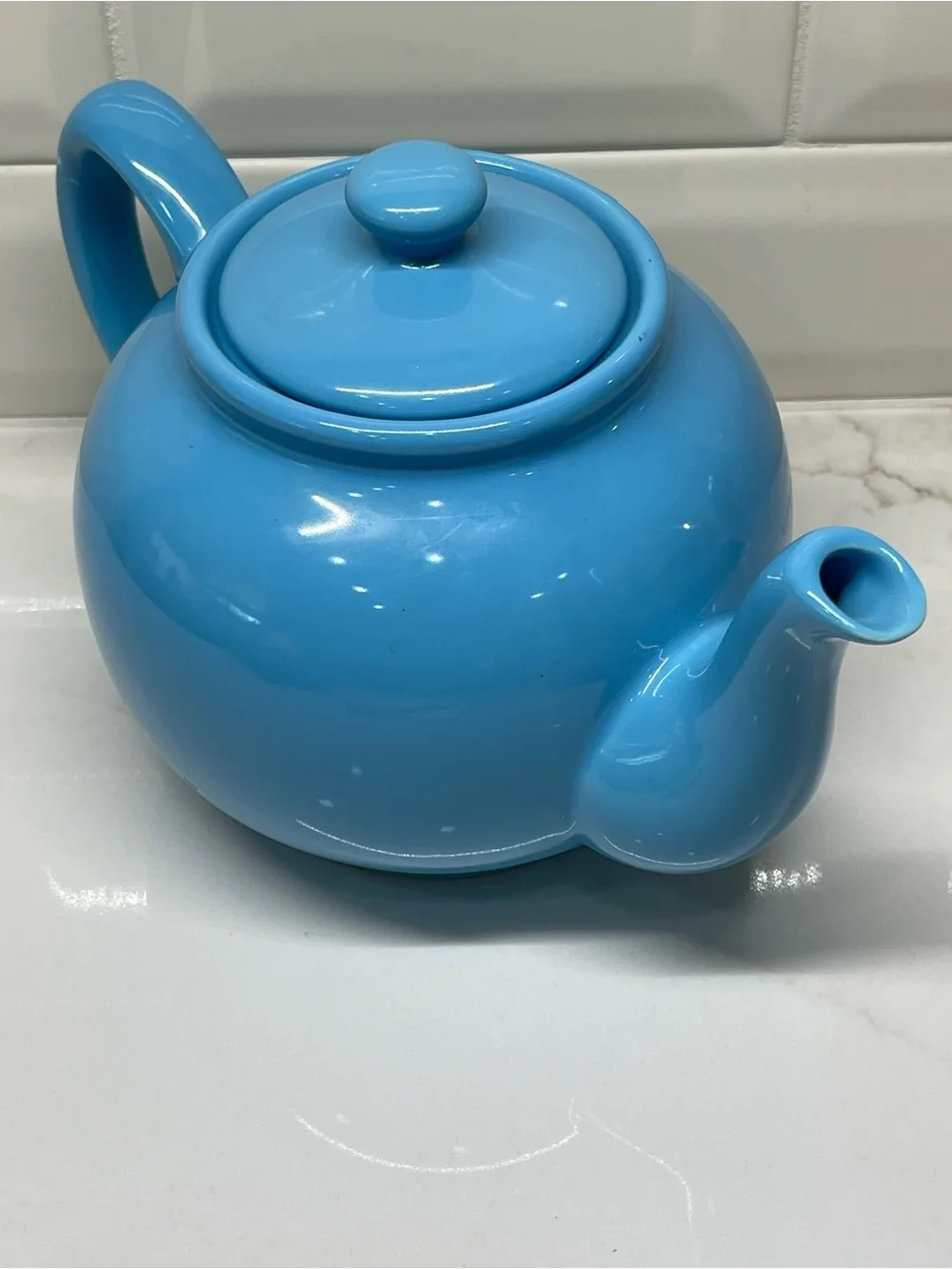 Price & Kensington Blue Glossy Ceramic 2-Cup Teapot w/ Lid, Traditional EUC